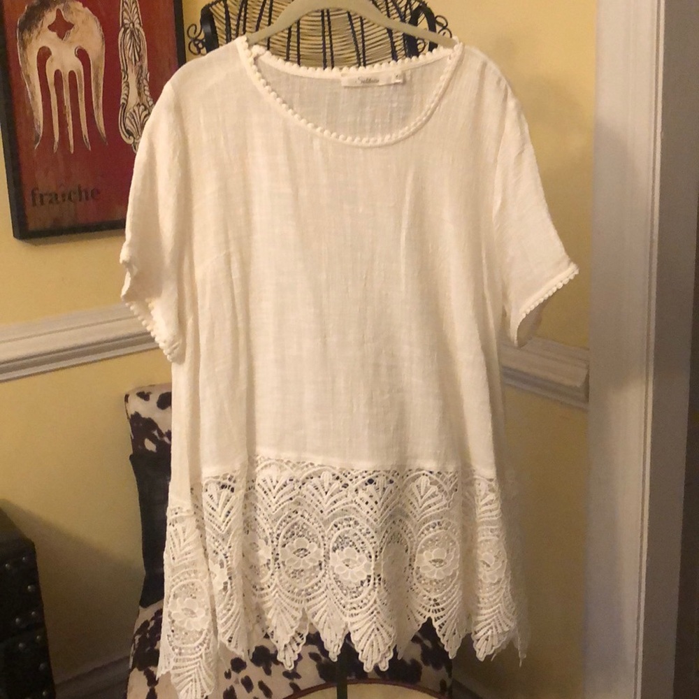 White top with lace bottom